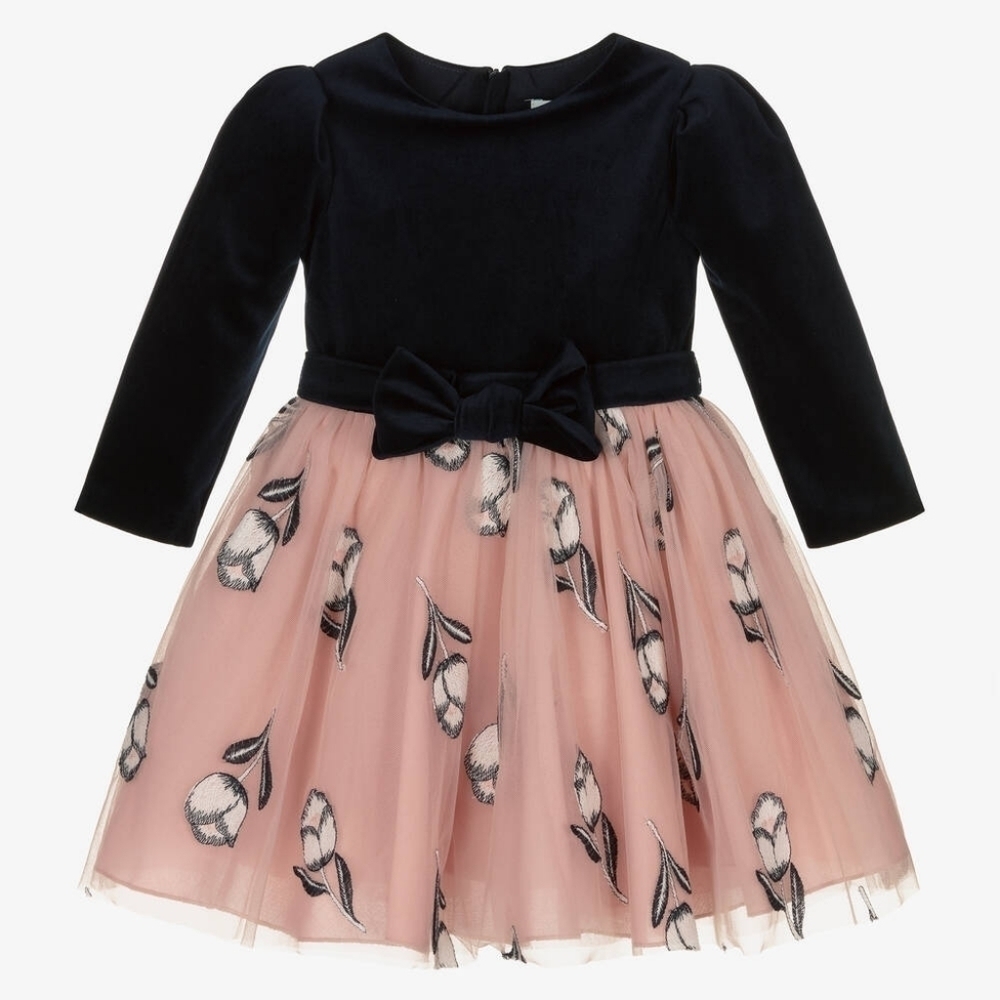 ABEL & LULA | GIRLS BLUE & PINK VELVET DRESS
